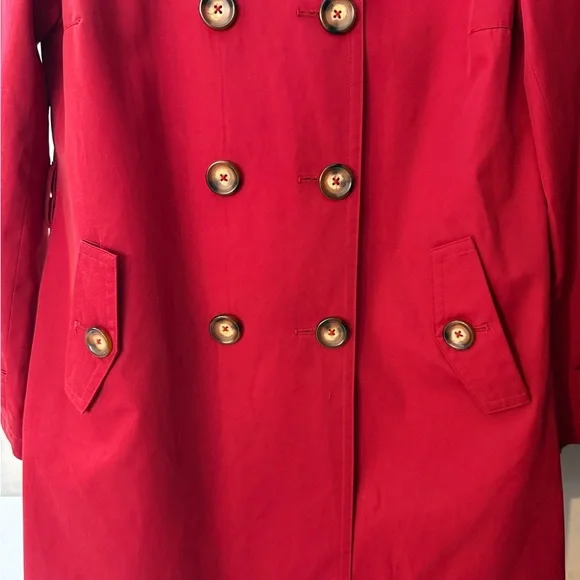 London Fog Red Double Breasted Trench Rain Coat Jacket Size M Classic Chic Bold - Picture 8 of 13